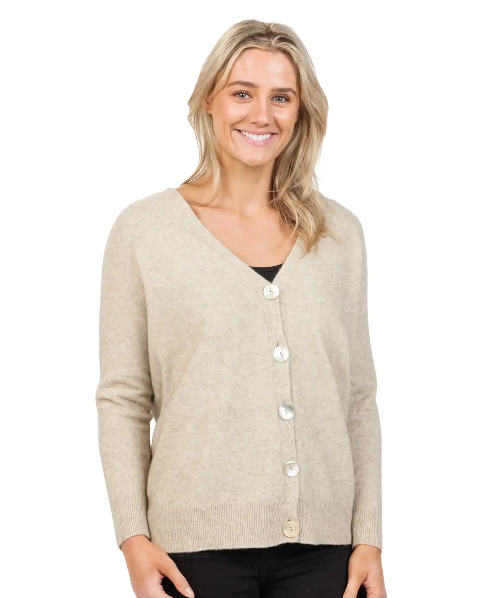 Natural Women's Relaxed Cardigan - NB851 Real Fur Shearling Chenille