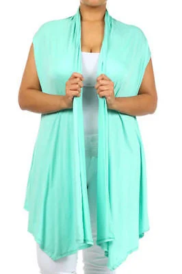 Plus Size Vest Women Open Front Cardigan New Wrap Sleeveless Mint Houndstooth Herringbone Solid