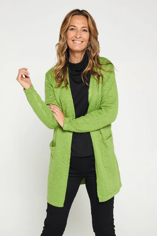 Salima Knit Cardigan - Green Welt Pockets Slit Pockets Flap Pockets