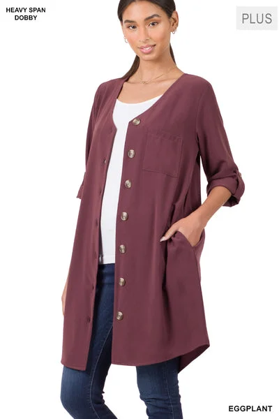 Woven Heavy Span Dobby Cardigan-Button Dress Layered Multi-layer Single Layer