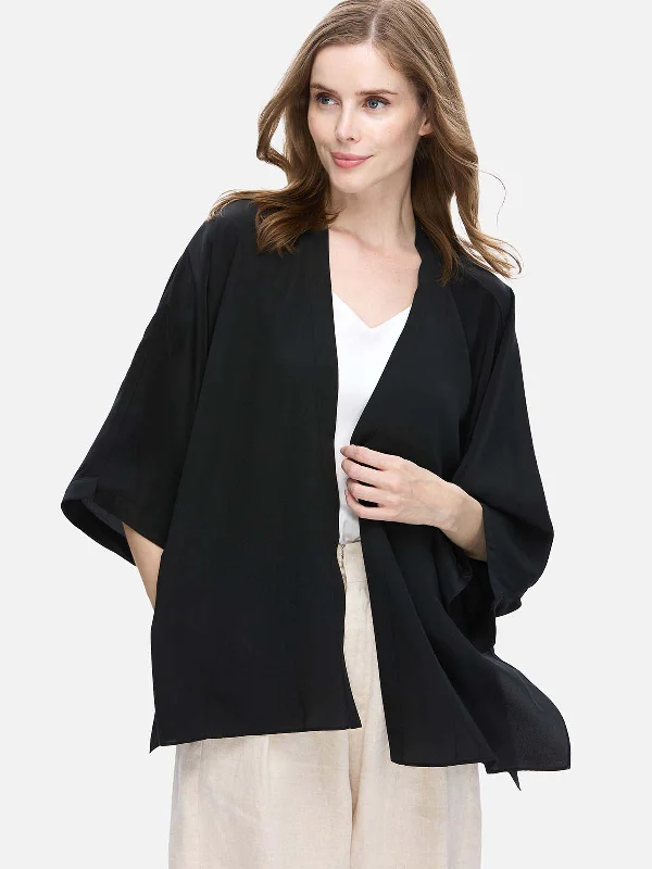 Black Silk Relax Cardigan Spandex Blend Rayon Blend Denim Blend