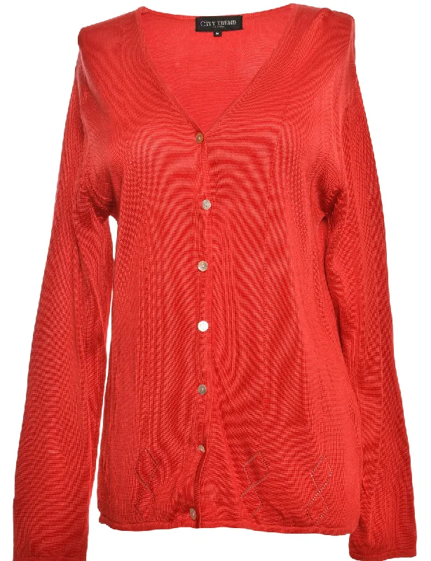 Button Through Red Cardigan - M Chenille Brocade Lace