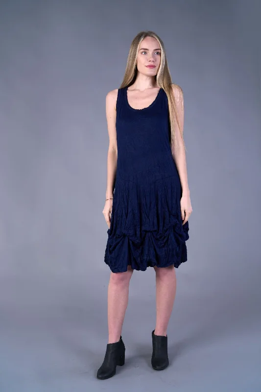 CRINKLE TIE DRESS WITH CARDIGAN-NAVY-SHANA Polka Dot Checkered Tartan