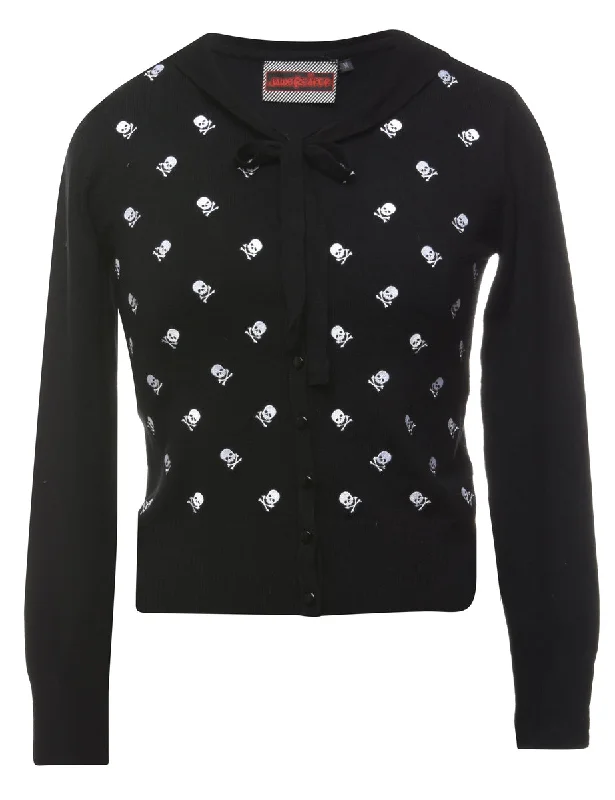 Embroidered Black Cardigan - M Thin Thick Dense