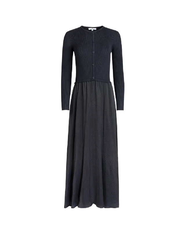 Flowy Knit Cardigan Dress Welt Pockets Slit Pockets Flap Pockets