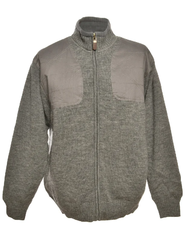 Grey Zip-Front Knit Cardigan - M Fleece Fabric Down Fabric Feather Fabric