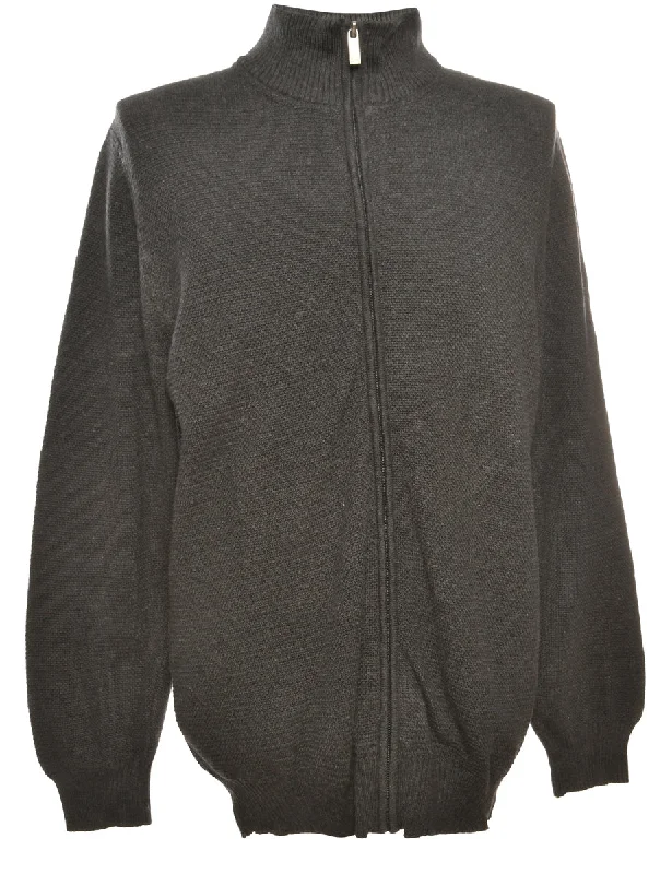 Haggar Dark Grey Zip-Front Cardigan - L Rayon Fabric Velvet Fabric Corduroy Fabric