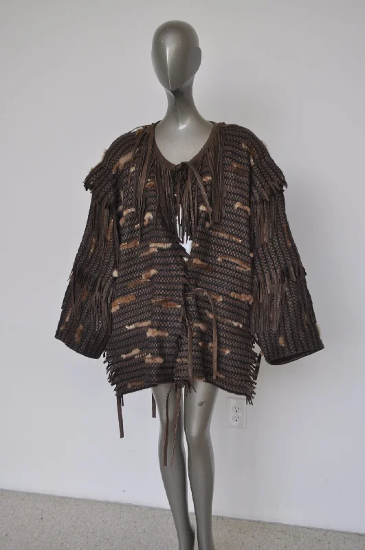 Issey Miyake Plantation collection leather knit cardigan super rare circa 1987 Asymmetrical,ymmetric Pencil Cardigan