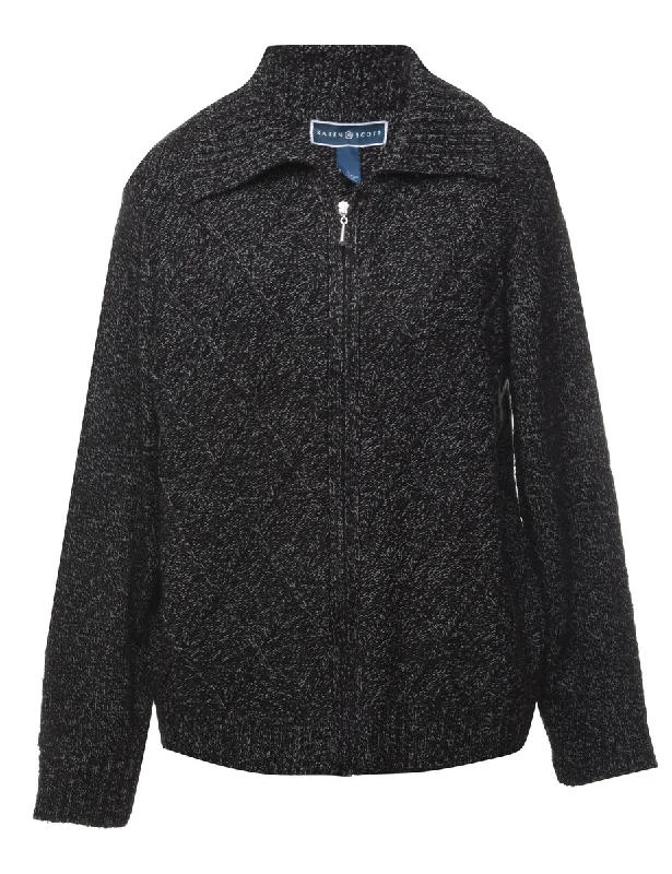 Karen Scott Zip Front Cardigan - L Fitted Slim Tailored