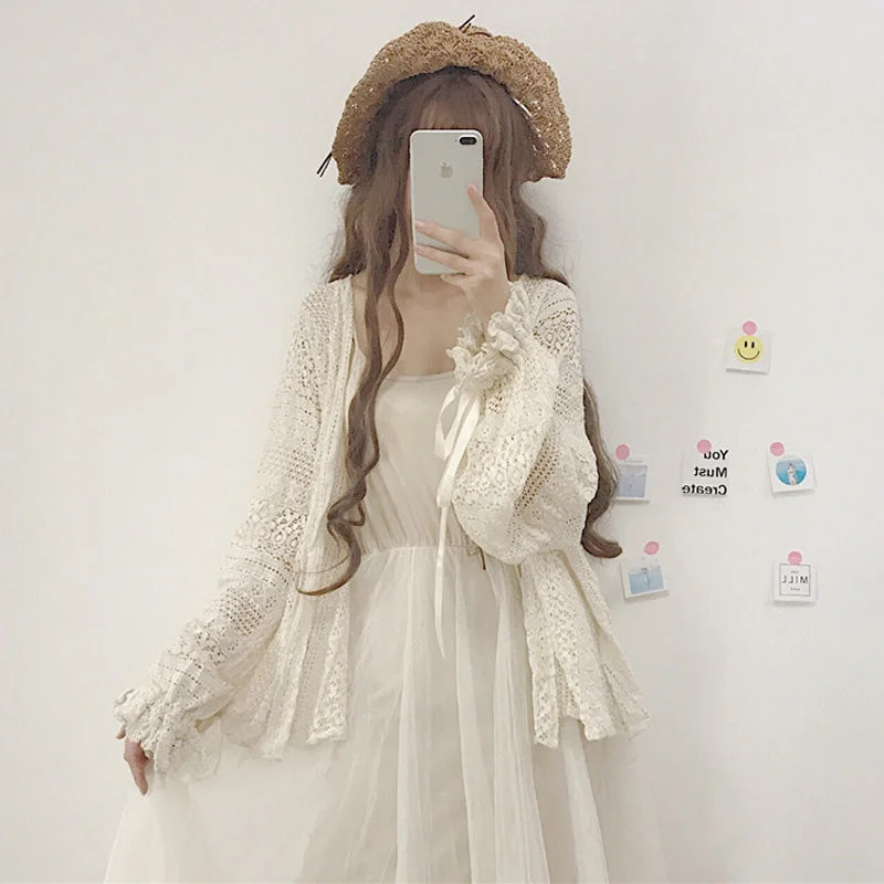 Korean lace unlined upper sleeve cardigan YV2310 Nylon Fabric Polyester Fabric Spandex Fabric