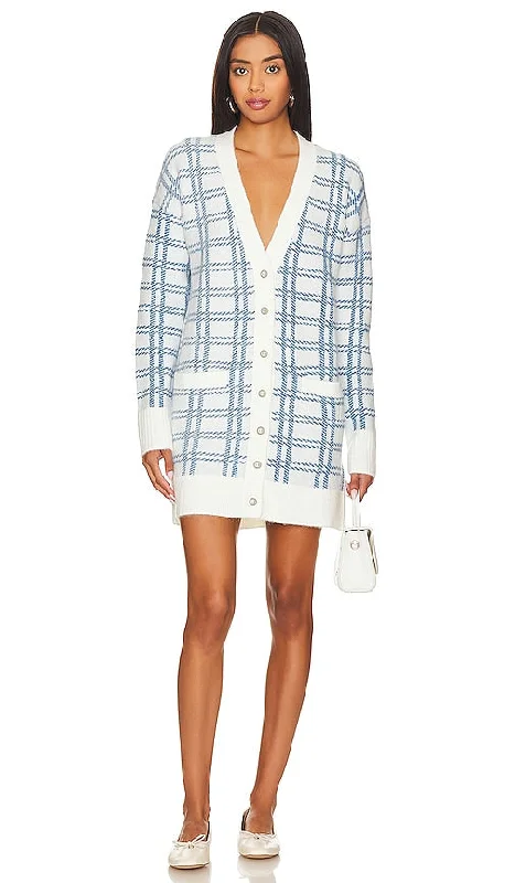 MAJORELLE Steph Boyfriend Cardigan Dress in Blue Seamless Knitted Crochet