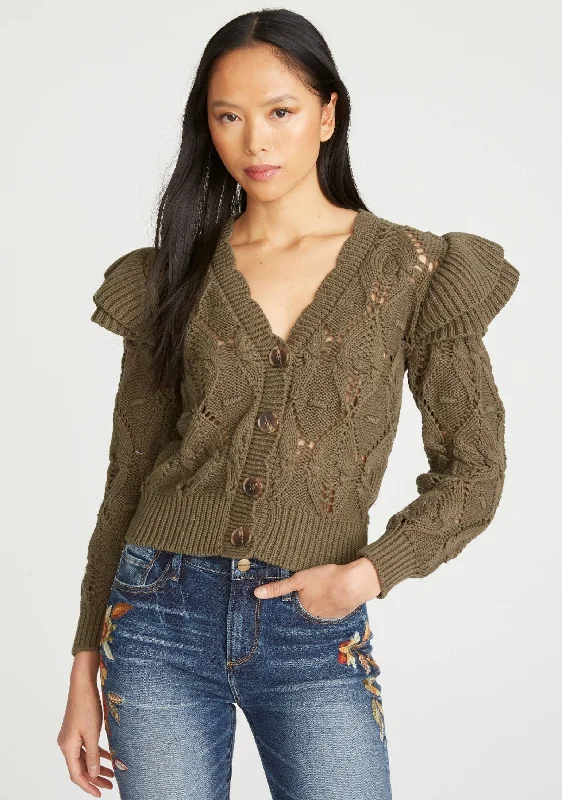 Molly Ruffle Shoulder Cardigan Elasticated Padded Insulated