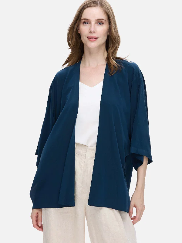 Navy Blue Silk Relax Cardigan Lace Blend Ribbed Blend Corduroy Blend