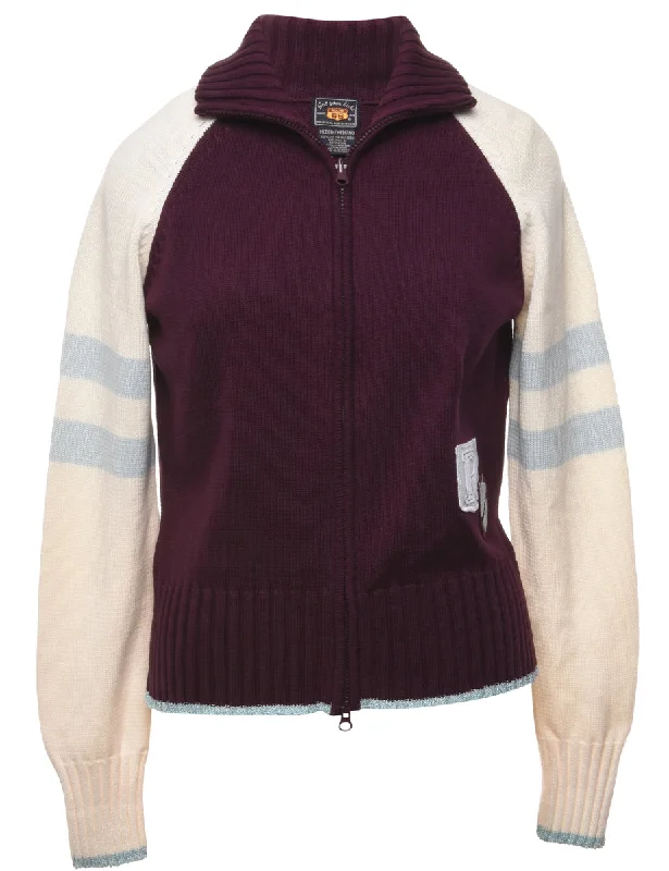 Plum Cardigan - M Iron Safe Non-Iron Wrinkle Free