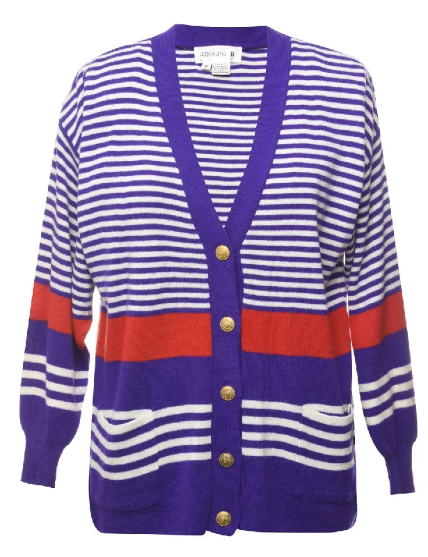 Purple Striped Cardigan - M Layered Multi-layer Single Layer