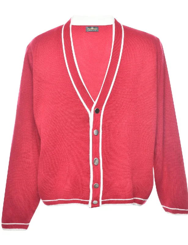 Red & White Contrast Knit Vintage Cardigan - L Cotton Fabric Linen Fabric Terry Fabric