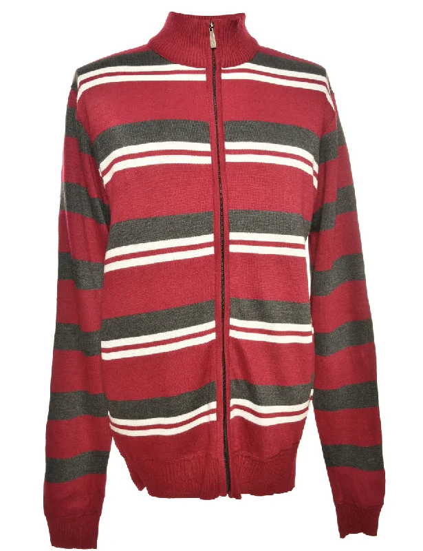 Striped Brown & Maroon Knit Cardigan - L Chenille Fabric Brocade Fabric Lace Fabric