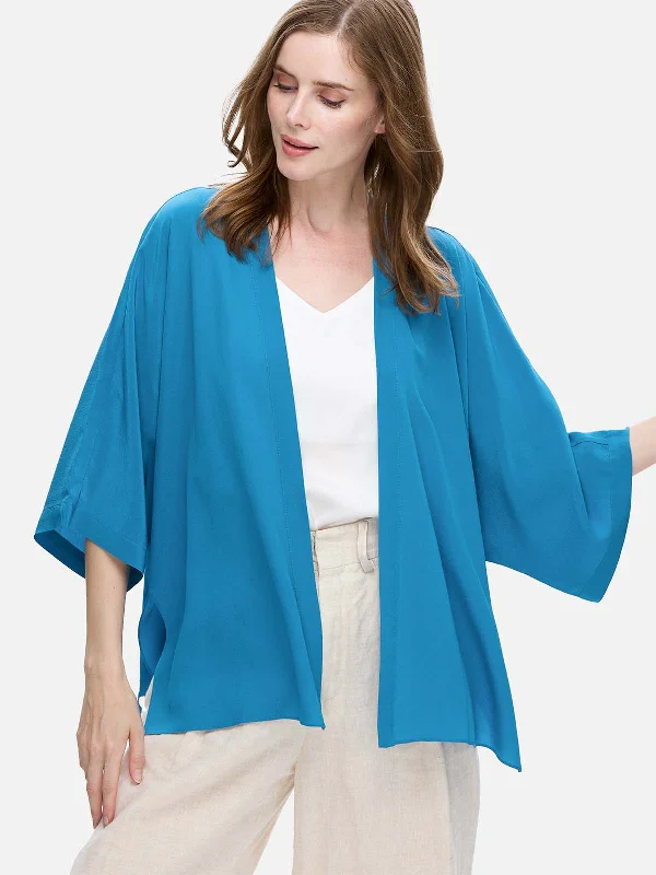 Teal Silk Relax Cardigan Polka Dot Checkered Tartan