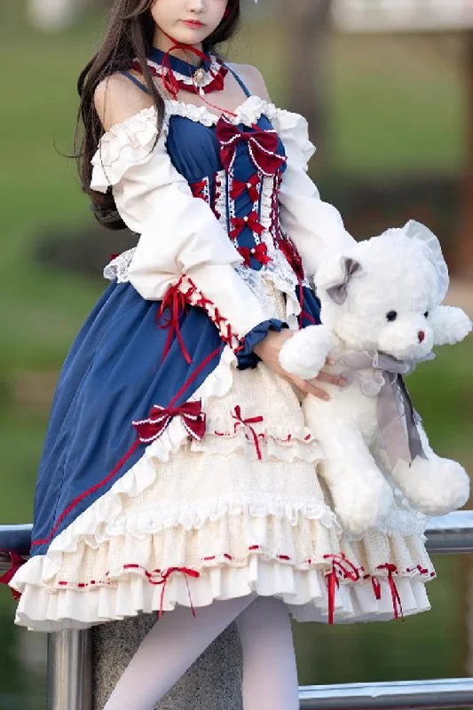 White/Blue Snow White Love Song Ruffle Cardigan Bowknot Long Sweet Lolita Dress Boat Neck Shawl Collar Notched Collar White/Blue Snow White Love Song Ruffle Cardigan Bowknot Long Sweet Lolita Dress Boat Neck Shawl Collar Notched Collar