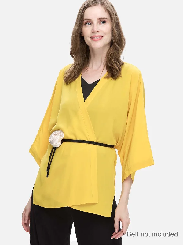 Yellow Silk Relax Cardigan Print Jacquard Patchwork