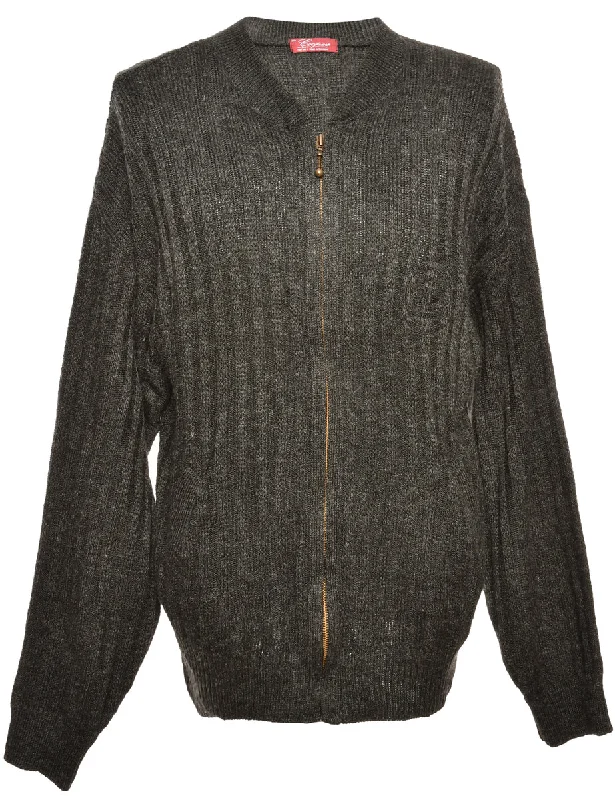 Zip Front Black Cardigan - M Fleece Cardigan Nylon Polyester