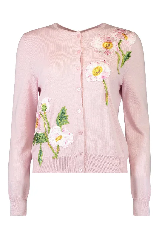 Painted Poppies Embroidered Cardigan Cardigan Knitwear Sweater