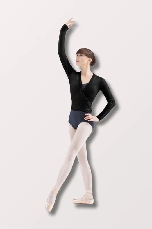 Ladies Cross Over Cardigan - Black Stretchy Elastic Breathable