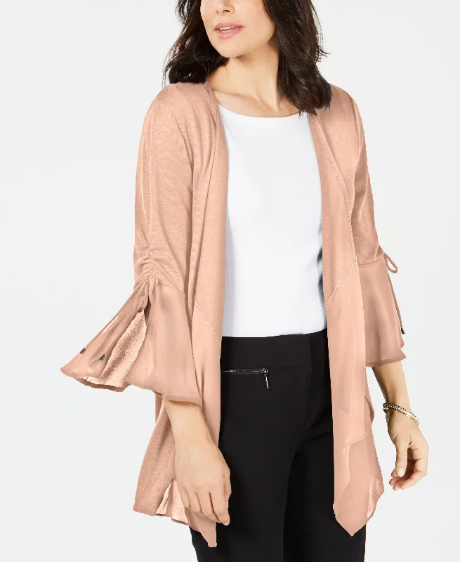 JM Collection Chiffon Trim Bell Sleeve Cardigan Chenille Brocade Lace