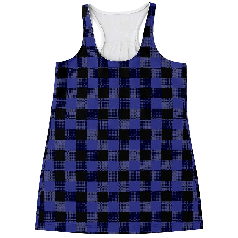 Navy Blue And Black Buffalo Check Print Women's Racerback Tank Top playful tank top