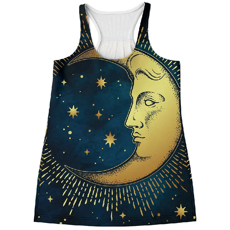 Vintage Moon And Sun Print Women's Racerback Tank Top boho tank top