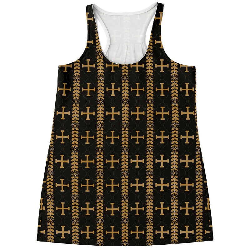 Vintage Orthodox Pattern Print Women's Racerback Tank Top striped tank top