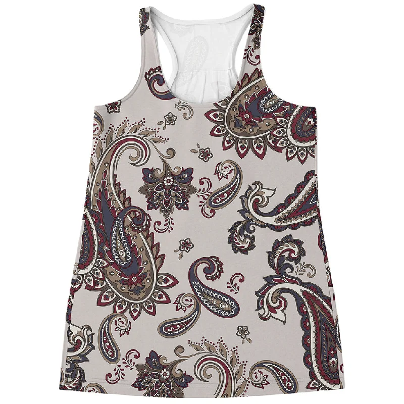 Vintage Paisley Pattern Print Women's Racerback Tank Top low neck tank