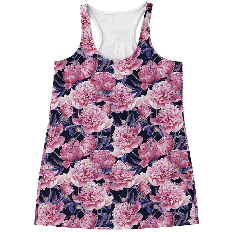 Vintage Pink Peony Floral Print Women's Racerback Tank Top strapless tank top