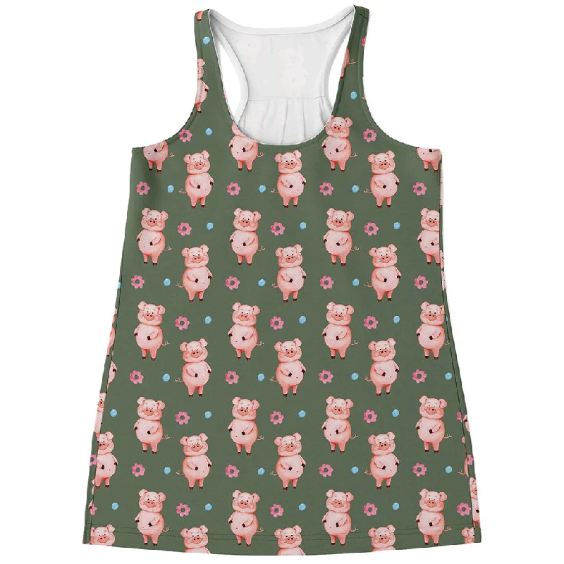 Vintage Pink Pig Pattern Print Women's Racerback Tank Top cropped tank top