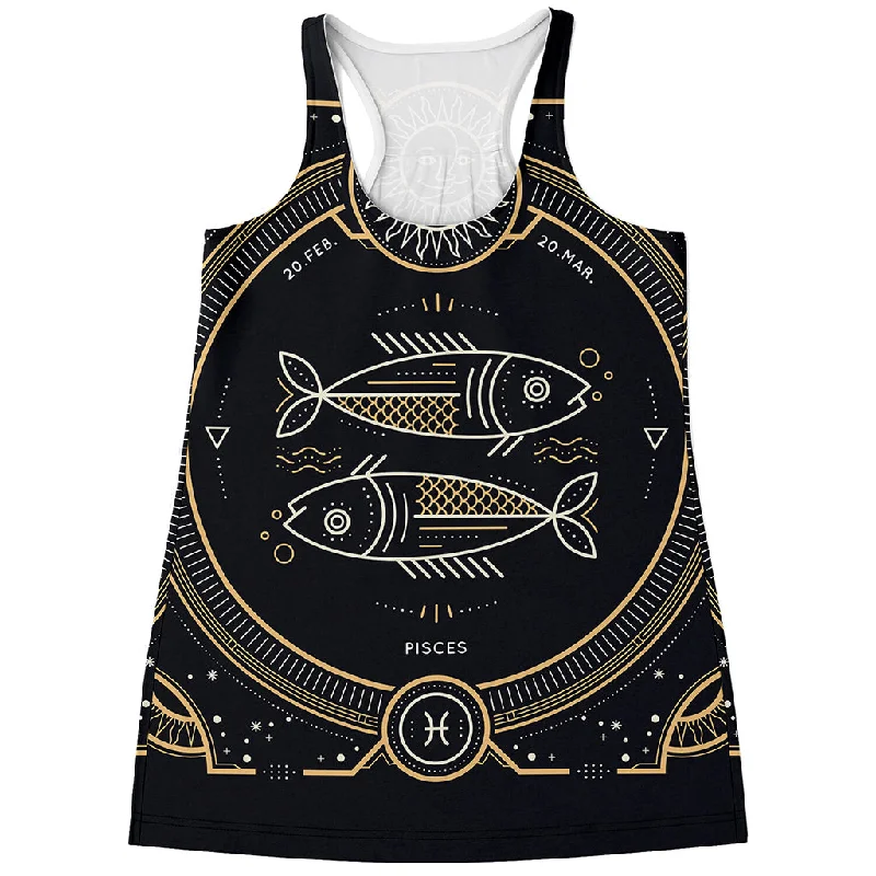 Vintage Pisces Zodiac Sign Print Women's Racerback Tank Top metallic tank top