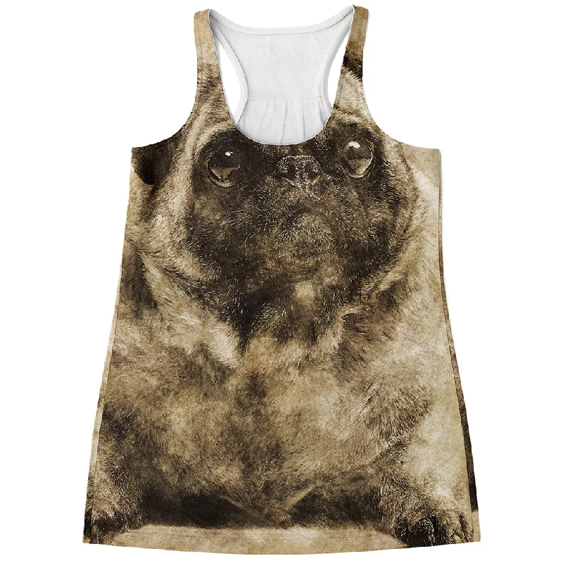 Vintage Pug Portrait Print Women's Racerback Tank Top flowy tank top