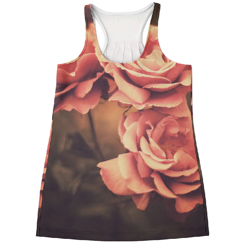 Vintage Rose Print Women's Racerback Tank Top turquoise tank top