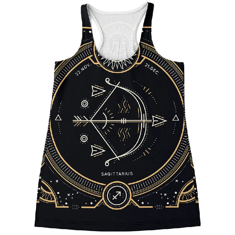 Vintage Sagittarius Zodiac Sign Print Women's Racerback Tank Top grey tank top