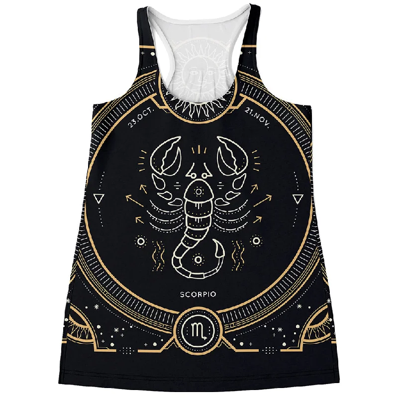 Vintage Scorpio Zodiac Sign Print Women's Racerback Tank Top navy tank top