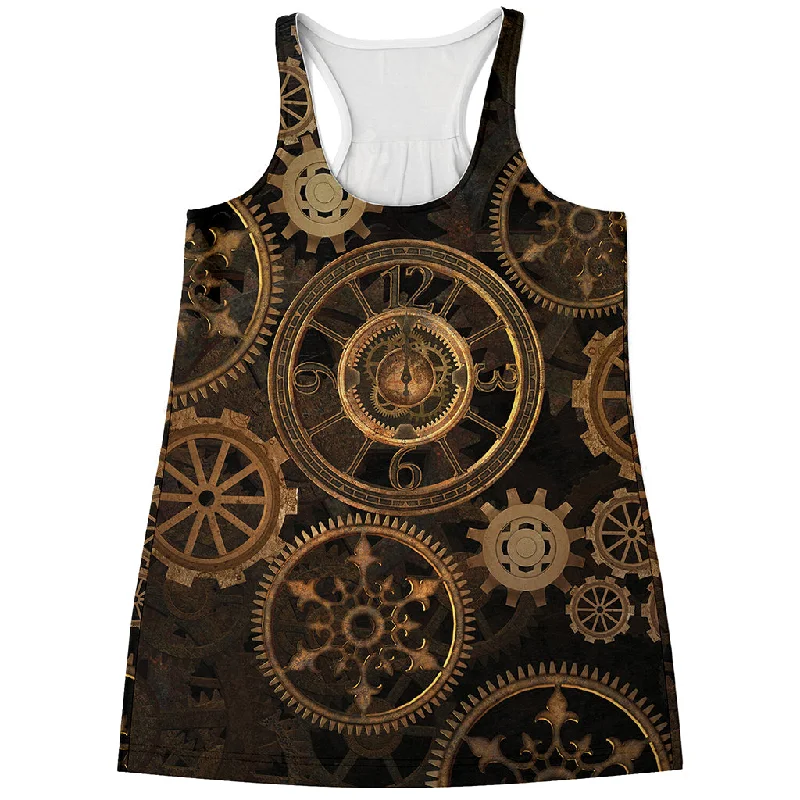 Vintage Steampunk Gears Print Women's Racerback Tank Top chic tank top
