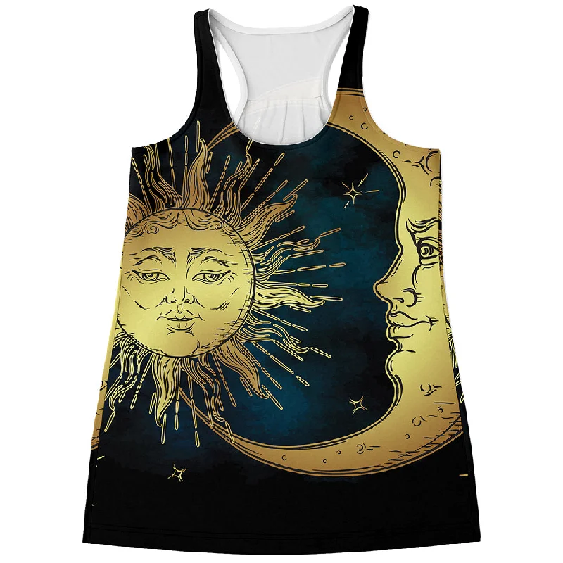 Vintage Sun And Moon Print Women's Racerback Tank Top adorable tank top