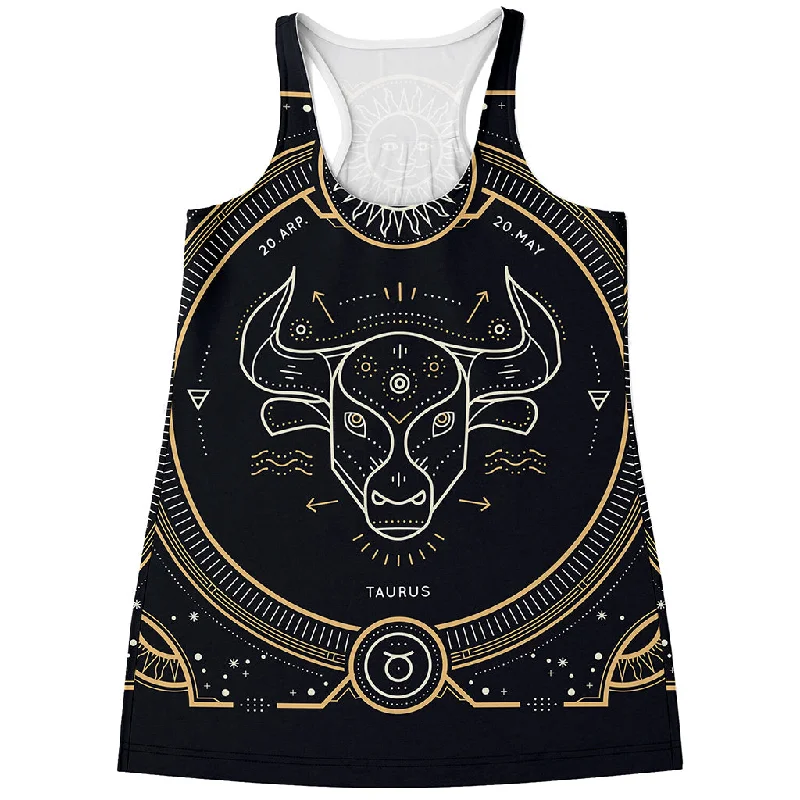 Vintage Taurus Zodiac Sign Print Women's Racerback Tank Top cropped tank top