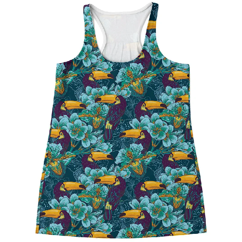 Vintage Toucan Pattern Print Women's Racerback Tank Top striped tank top
