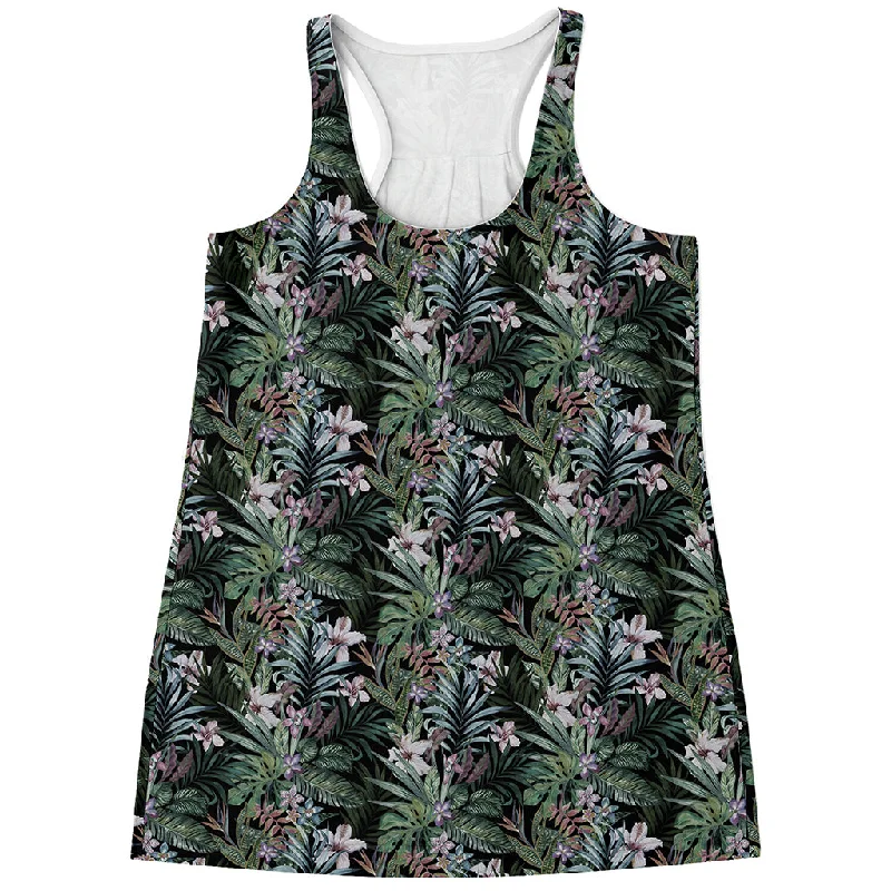 Vintage Tropical Floral Print Women's Racerback Tank Top one shoulder tank