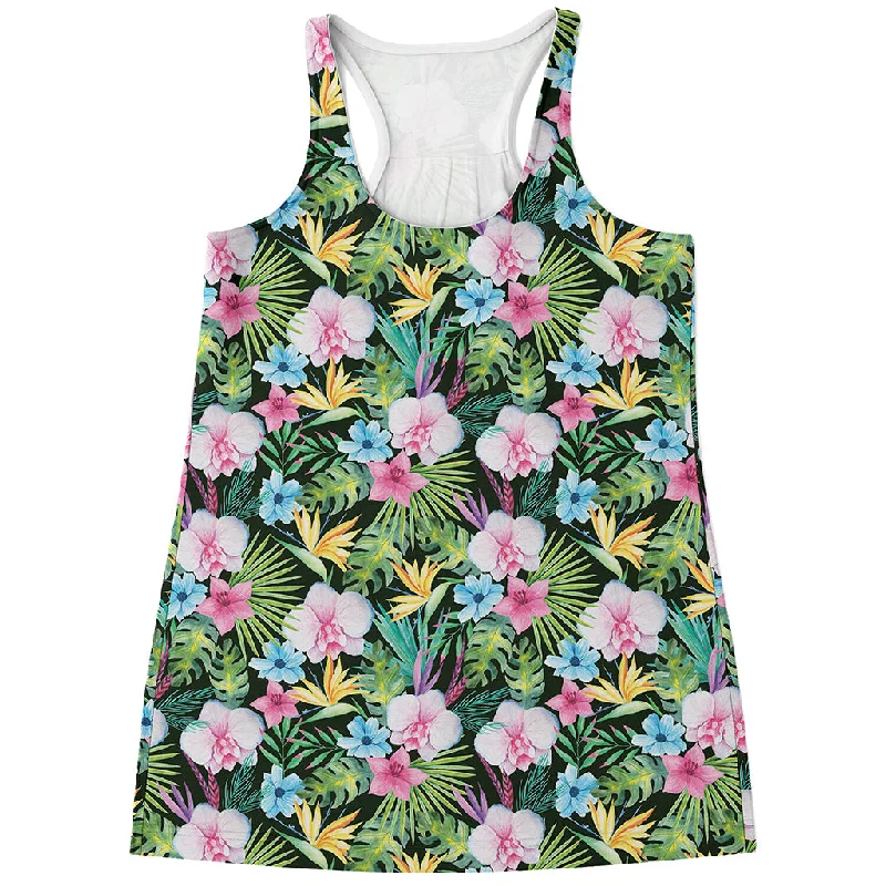 Vintage Tropical Jungle Hawaiian Print Women's Racerback Tank Top crossback tank top