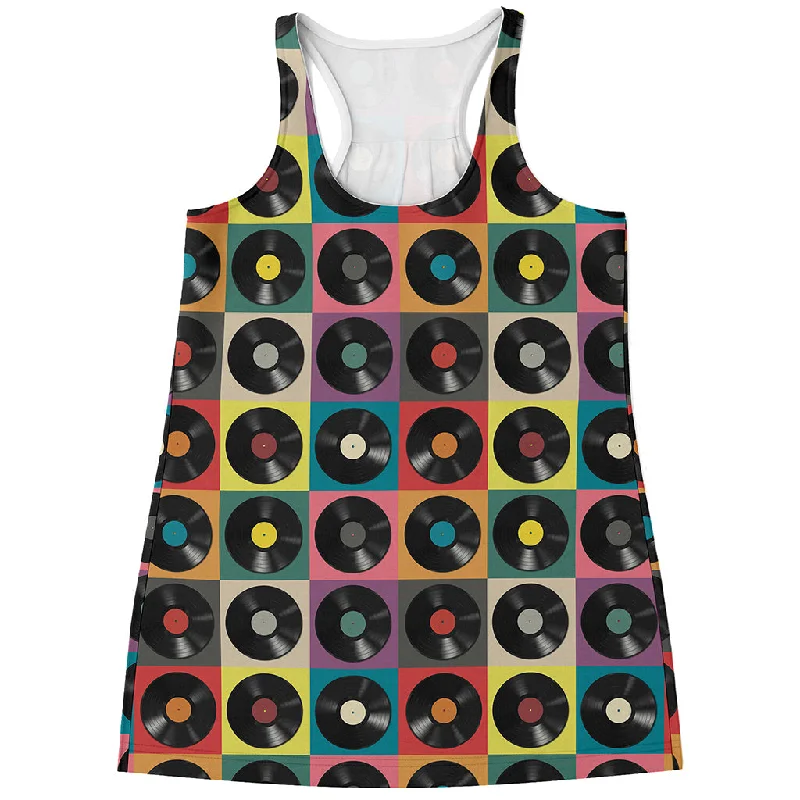 Vintage Vinyl Records Pattern Print Women's Racerback Tank Top casual tank top