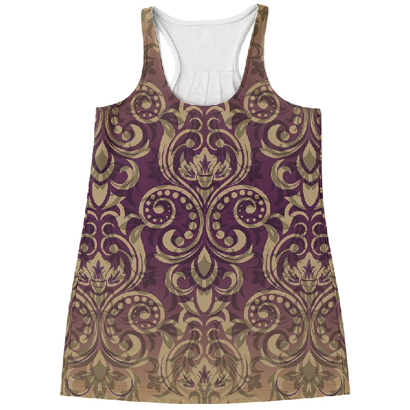Vintage Western Damask Floral Print Women's Racerback Tank Top pastel tank top