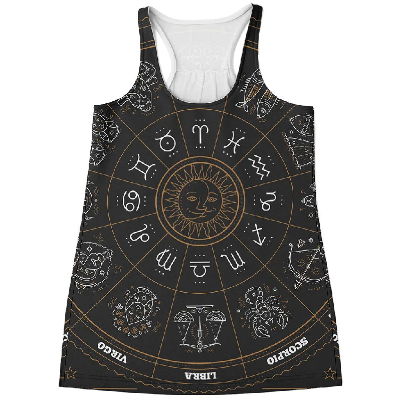 Vintage Zodiac Circle Print Women's Racerback Tank Top bold tank top