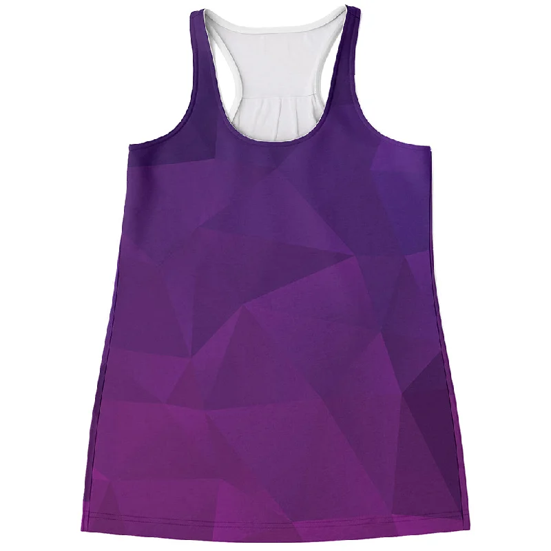 Violet Polygonal Geometric Print Women's Racerback Tank Top basic tank top
