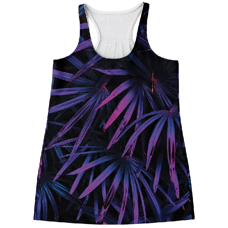 Violet Tropical Leaves Print Women's Racerback Tank Top layering tank top